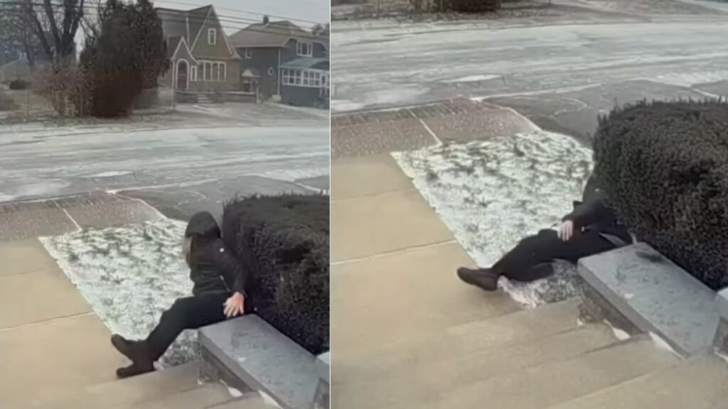 Abuelita vuela varios metros debido a los fuertes vientos de la tormenta invernal