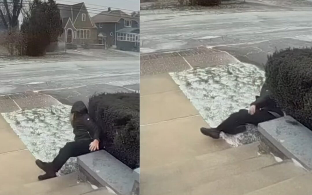 Abuelita vuela varios metros debido a los fuertes vientos de la tormenta invernal
