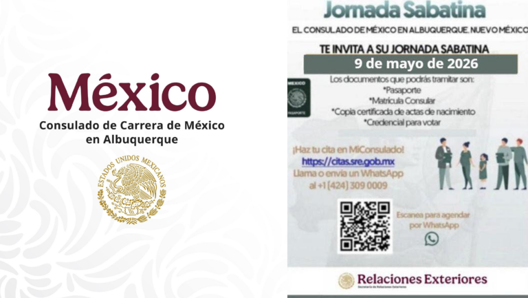 Consulado de México en Albuquerque: citas abiertas para trámites de pasaporte, matrícula consular y credencial INE el 9 de mayo