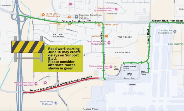 Inician restricciones de carril en Sunport Blvd. por obras de mejora en puentes de Albuquerque