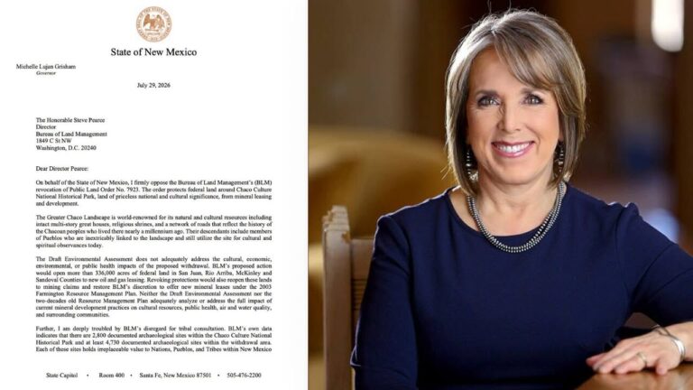 La Gobernadora de Nuevo México, Lujan Grisham, exige al gobierno federal mantener la protección a Chaco Canyon
